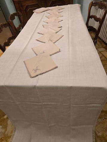 Tafelkleed (14) - 300 cm - 90 cm - Antieke tafellaken, Antiek en Kunst, Antiek | Kleden en Textiel