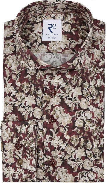 R2 Poplin Overhemd Print Bordeaux maat 44 Heren, Verzenden, Nieuw, Rood, R2 Amsterdam