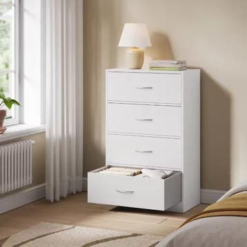 Witte Ladekast 54,8 cm – Smalle Opbergkast met 4 Lades, Huis en Inrichting, Kasten | Dressoirs, Verzenden, Nieuw