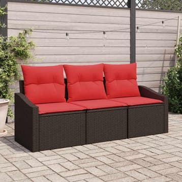 vidaXL Bankstel 3 st Bruin poly rattan, Verzenden, Nieuw, 3 zitplaatsen
