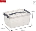 Sunware Q-line Opbergbox Transparant/Grijs 6 liter Set van 4, Doe-het-zelf en Verbouw, Kratten en Dozen, Ophalen of Verzenden