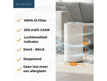Evolar Pure4 - Luchtreiniger - H13 HEPA-filter - CADR:, Verzenden, Nieuw
