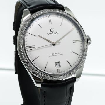 OMEGA - 40 mm, stainless steel on a leather strap -, Nieuw