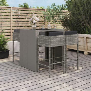 vidaXL 5-delige Tuinbarset met kussens poly rattan grijs, Verzenden, Nieuw, 5 zitplaatsen