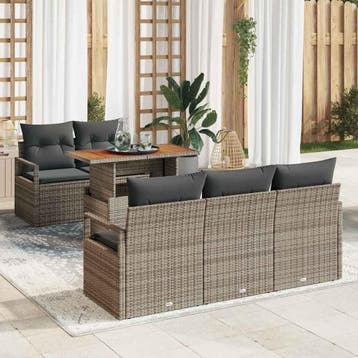 vidaXL Tuin Sofa Set met kussen 6 pcs Grijs, Verzenden, Nieuw, Rotan, 6 zitplaatsen