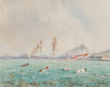 Willem Hendrik van der Nat (1864–1929) - Wei met koeien