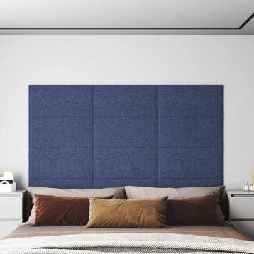 vidaXL Wandhoofdbord 12 st 60 x 30 cm Blauw Stof, Doe-het-zelf en Verbouw, Platen en Panelen, Verzenden, Nieuw