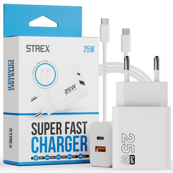 Strex USB Oplader 25W - Snellader met USB-A & USB-C - GaN -, Verzenden, Nieuw