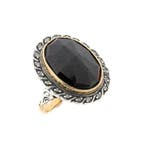 Goud met zilveren ring met granaat en diamanten; Ca. 0,20..., Gebruikt, Overige kleuren, Ophalen of Verzenden, 17 tot 18