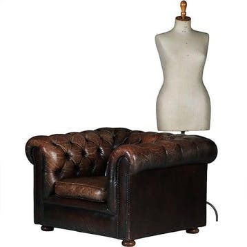 Vintage Chesterfield clubfauteuil mooi doorleefde kleur en u, Ophalen of Verzenden