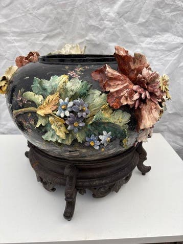 majolica - m meyer/ m mevis ? - Bloempot - Porselein, Hout -