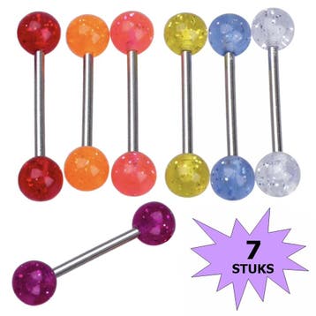 Fako Bijoux - Tongpiercing - Glitter - 7 Stuks, Verzenden, Nieuw