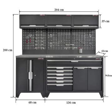 Gereedschapskasten set wandlengte 204 cm. lage tweedeurs, Doe-het-zelf en Verbouw, Werkbanken, Ophalen of Verzenden, Nieuw