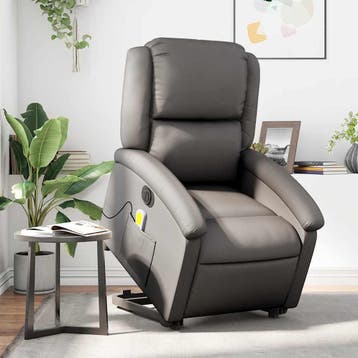 vidaXL Sta-op-massagestoel elektrisch echt leer grijs, Verzenden, Nieuw