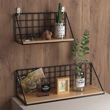 Draadmand Wandplank Set - Zonder Boren - Hout & Metaal - Dec, Verzenden, Nieuw