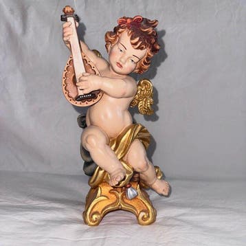 Snijwerk, Musizierender Barock-Engel / Putte mit Mandoline