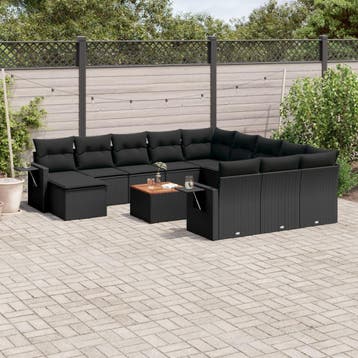 vidaXL 13-delige Loungeset met kussens poly rattan zwart, Verzenden, Nieuw, Loungeset