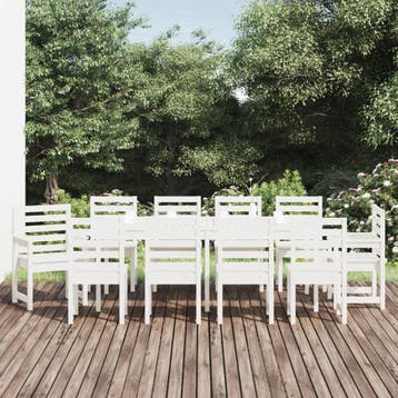vidaXL 11-delige Tuinset massief grenenhout wit, Verzenden, Nieuw, Meer dan 8 zitplaatsen, Tuinset