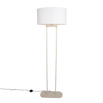 Vloerlamp beige met linnen witte kap ovaal 50cm - Thijmen, Verzenden, Nieuw, Modern