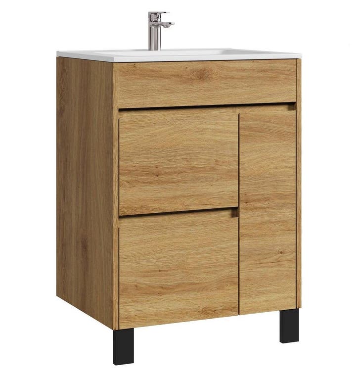 Badkamermeubel Set Salzburg 60 cm Eiken Staand Badmeubel, Huis en Inrichting, Badkamer | Badkamermeubels, Nieuw, Wastafelkast