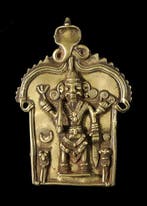 hindoe Messing Gedenkplaat met godheid en gevolg