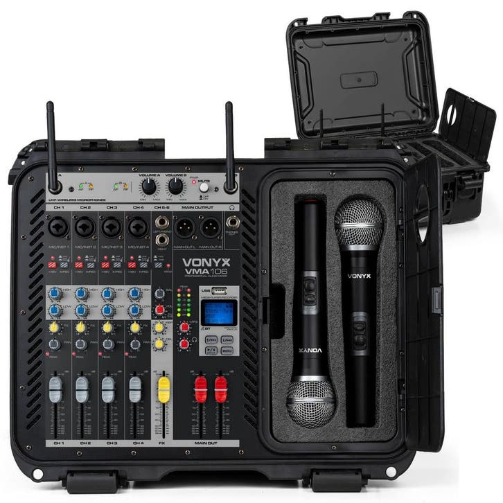 Retourdeal - Vonyx VMA106 Mixer in stevige flightcase - met, Muziek en Instrumenten, Dj-sets en Draaitafels, Zo goed als nieuw