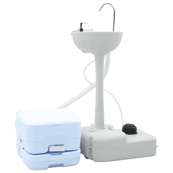 vidaXL Camping Toilet Set 2 pcs Blauw en Wit, Sport en Fitness, Bergsport en Wandelen, Nieuw, Verzenden