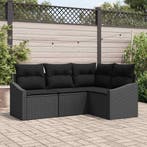 vidaXL Tuinbankenset met kussen met opslag 4 pcs Zwart poly, Verzenden, Nieuw, Rotan, 4 zitplaatsen