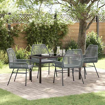 vidaXL Tuin eettafelset met kussen 5 pcs Grijs poly rattan, Tuin en Terras, Verzenden, Nieuw, Rotan, 5 zitplaatsen