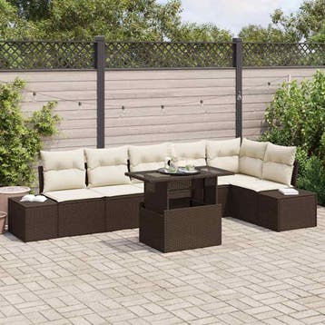 vidaXL Tuin Sofa Set 7 st Bruin poly rattan, Verzenden, Nieuw, 7 zitplaatsen