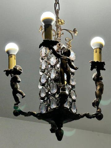 Kroonluchter - Brons, Messing, Glas, Kristal - Vintage