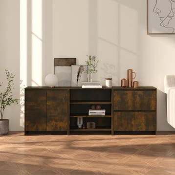 vidaXL 3 st Dressoirs bewerkt hout gerookt eikenkleurig, Verzenden, Nieuw, Overige houtsoorten