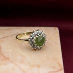 Gouden entouragering met jade en diamanten; 0,3 ct., Sieraden, Tassen en Uiterlijk, Ringen, Gebruikt, Overige kleuren, Ophalen of Verzenden