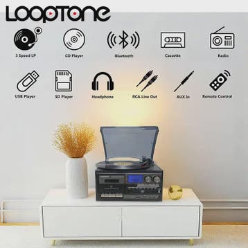 LoopTone Vintage 3-in-1 Platenspeler met Bluetooth, CD, Cass, Verzenden, Nieuw