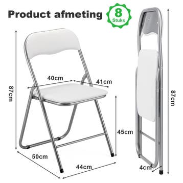 BARDI 8 Stuks Klapstoelen met Kussentjes 100KG - WIT, Klapstoel met PVC Zitting , Wit, Nieuw, Ophalen of Verzenden
