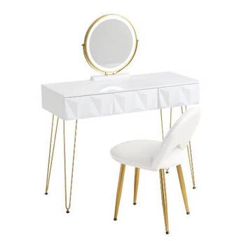Make-uptafel met LED-spiegel en Fluwelen Stoel, Huis en Inrichting, Tafels | Kaptafels, Verzenden, Nieuw