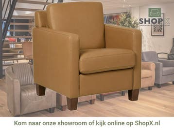 Leren fauteuil Smart - Toledo Camel (bruin) - Poten hout, Huis en Inrichting, Nieuw, Ophalen of Verzenden, Bohemian, Eigentijds, Modern, Retro