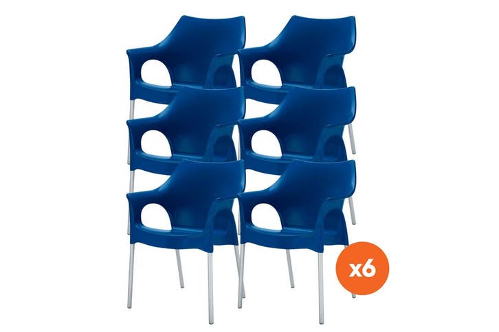 Set van 6 - Scab Ola stapelbare kunststof tuinstoel - Blauw, Tuin en Terras, Tuinstoelen, Nieuw, Overige materialen, Verzenden