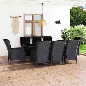vidaXL 9-delige Tuinset met kussens poly rattan donkergrijs, Verzenden, Nieuw, 8 zitplaatsen, Tuinset