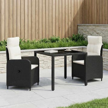 vidaXL Buiten eettafelset 3 st Zwart en Cream Wit poly, Verzenden, Nieuw