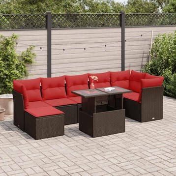 vidaXL 8-delige Loungeset met kussens poly rattan acacia, Verzenden, Nieuw, Loungeset