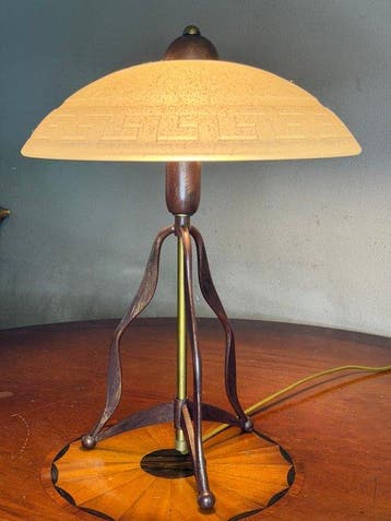 Tafellamp - Metaal, Glas - Driepoten paddestoellamp, Nieuw