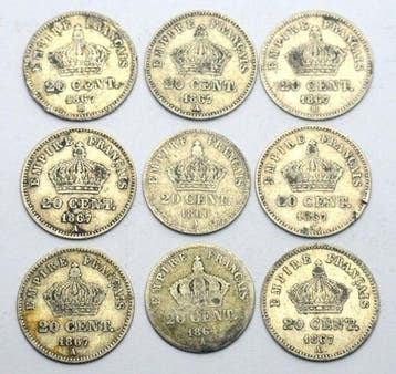 Frankrijk. Napoléon III. 20 Centimes 1864/1867 (lot de 9