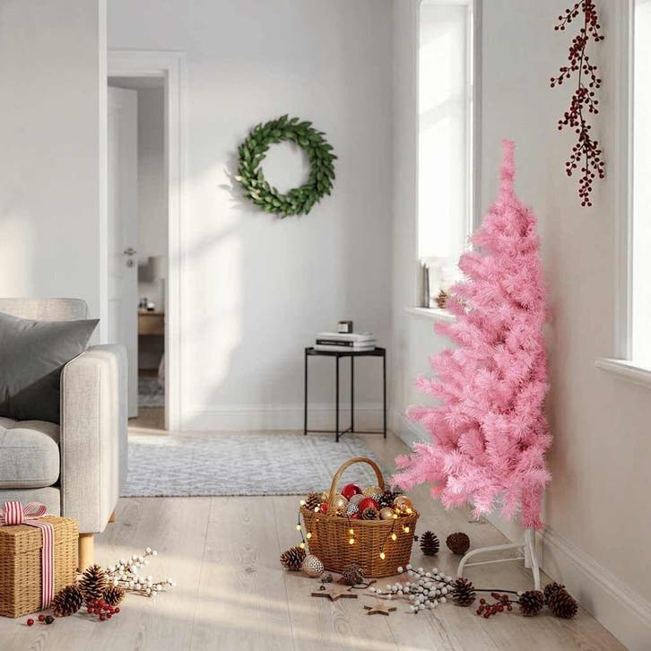 Kerstboom 120cm roze halfrond | retourdeal 44% korting, Diversen, Kerst, Zo goed als nieuw, Ophalen of Verzenden