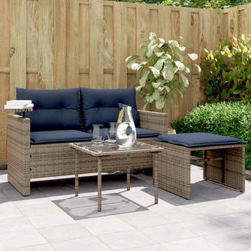 vidaXL 3-delige tuinbankset met kussens, grijs polyrotan, Verzenden, Nieuw