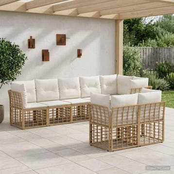 vidaXL Buiten bankenset Naturel Polyester, Verzenden, Nieuw, Rotan