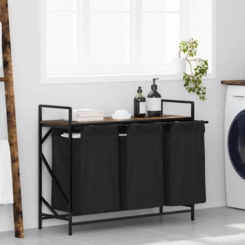 vidaXL Wasmand 3 vakken met plank gerookt eikenkleurig, Tuin en Terras, Verzenden, Nieuw