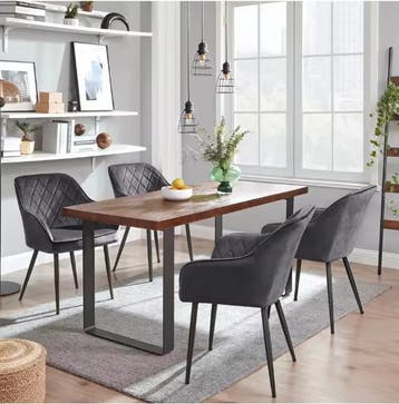 Set van 6 Fluwelen Eetkamerstoelen –Metalen Poten en Armleun, Huis en Inrichting, Verzenden, Nieuw