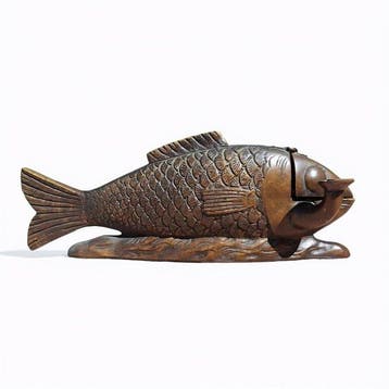 Olielamp - Brons - 19e-eeuwse bronzen vis