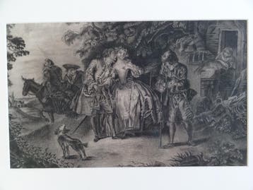 Potloodtekening op papier verliefd stel bij huis, 18e eeuw, Antiek en Kunst, Verzenden